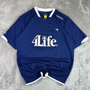 Y2K Diadora Soccer Jersey Blue 4Life Sponsor 4 Football Shirt Mens Large